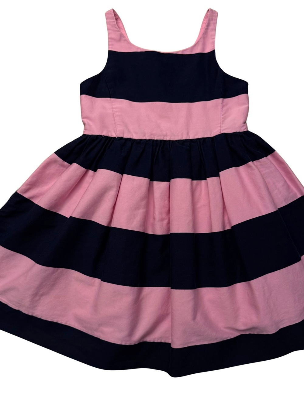 Polo Ralph Lauren Girls Navy Blue & Pink Striped Cotton Sateen Dress